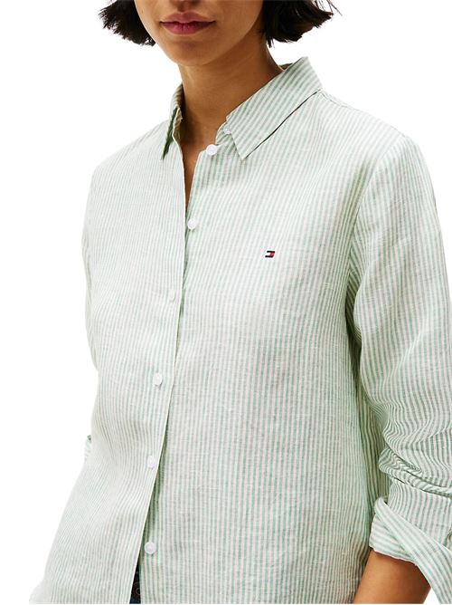 Camicia righe verde in lino Tommy Hilfiger | WW0WW446790CF